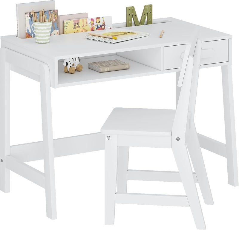 U-tex Kids Desk and Chair Set, Study Desk for Kids with Storage Bins, Wooden Children Study Table, Student Writing Desk for Bedroom & Study Room (1 Open & 1 Drawer) - Image 1